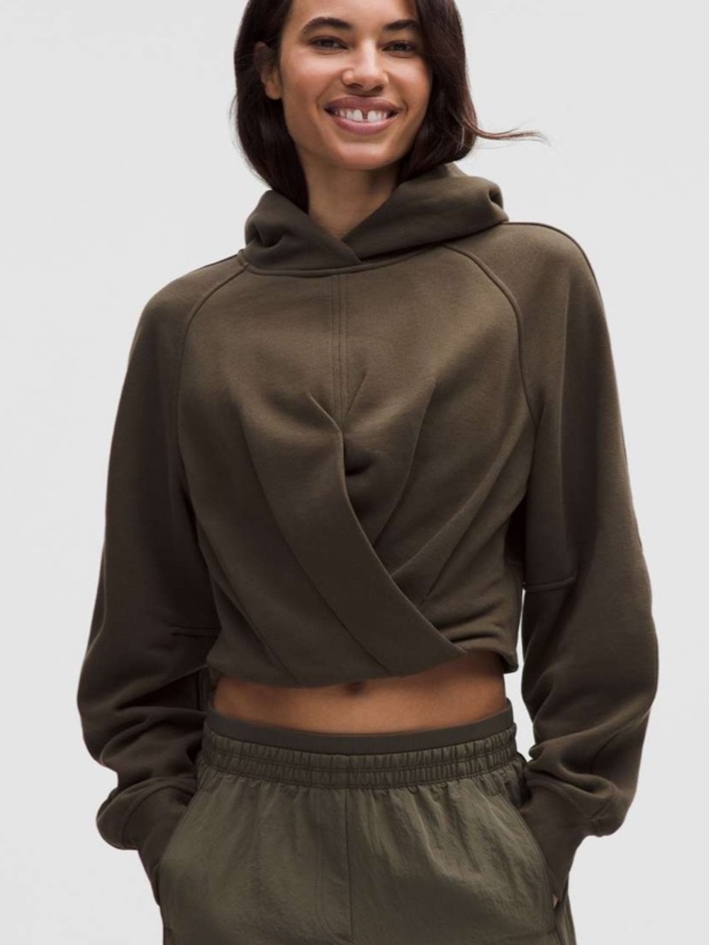Lululemon Scuba Cropped Wrap Pullover Hoodie Olive Brown Green 6